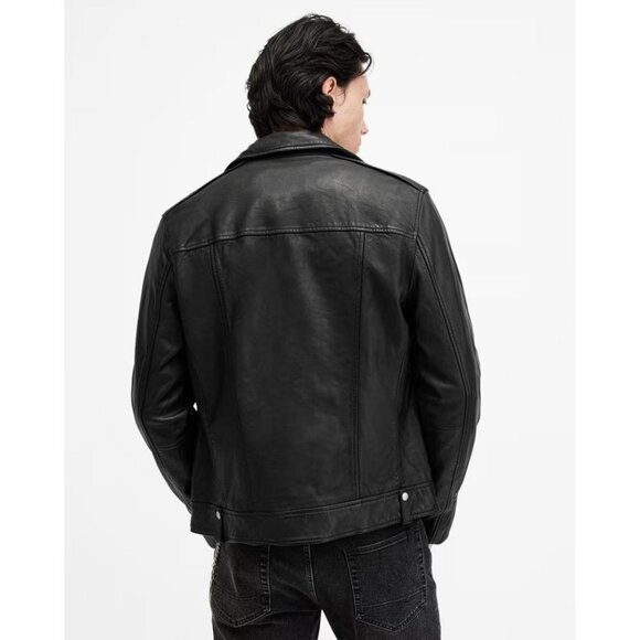ALLSAINTS Men's Milo Asymmetric Zip Leather Biker Jacket Size M In Black - Picture 2 of 9